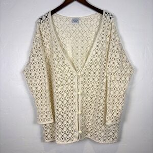 Vintage David Wayne Woman's Crochet Button up Cardigan Size L Open Knit Boho